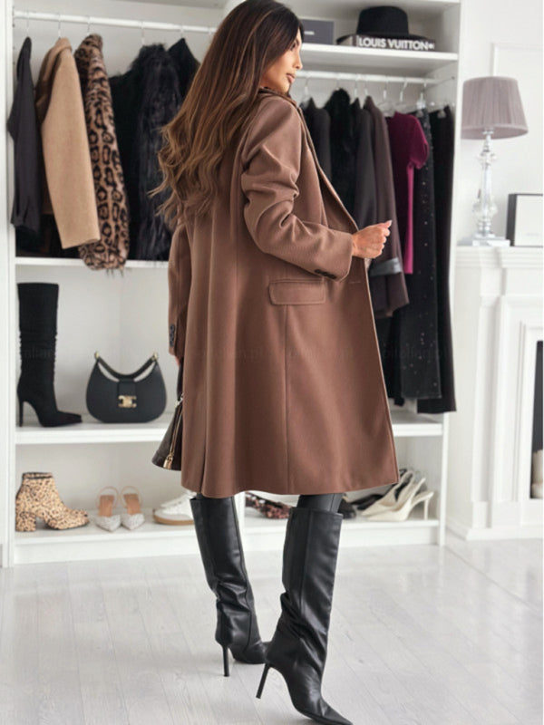 Autumn and winter simple long-sleeved solid color single-breasted Jacket/Coat - K - 4 COLORS -