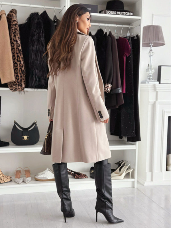 Autumn and winter simple long-sleeved solid color single-breasted Jacket/Coat - K - 4 COLORS -