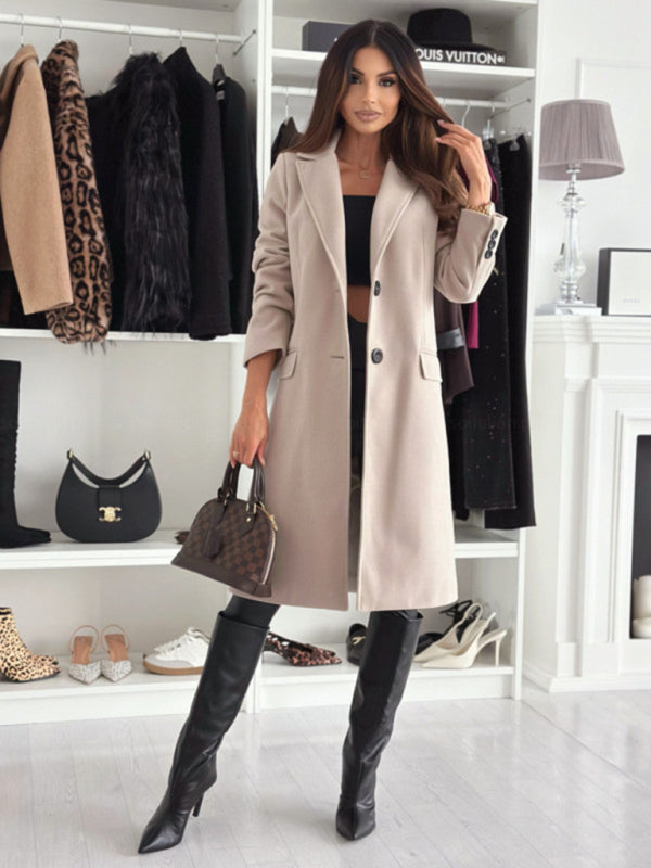 Autumn and winter simple long-sleeved solid color single-breasted Jacket/Coat - K - 4 COLORS -