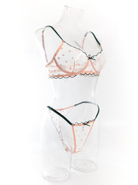 Thumbnail for Sexy bra set with playing card pattern embroidery, transparent lace, underwire, gathered Underwear set - K - 1 COLOR -