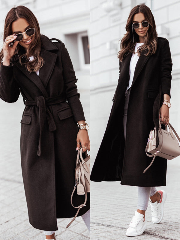 Autumn and winter simple long-sleeved V-neck tie Jacket/Coat for Women - K - 4 COLORS -