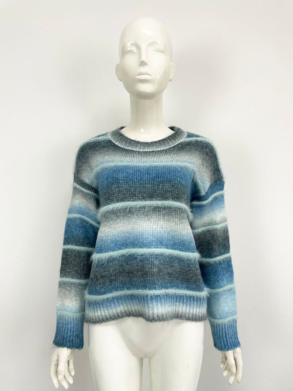 Vintage Rainbow Top Gradient Contrast Stripe Mohair Pullover Knit Sweater - K - 4 COLORS -