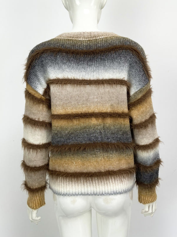 Vintage Rainbow Top Gradient Contrast Stripe Mohair Pullover Knit Sweater - K - 4 COLORS -