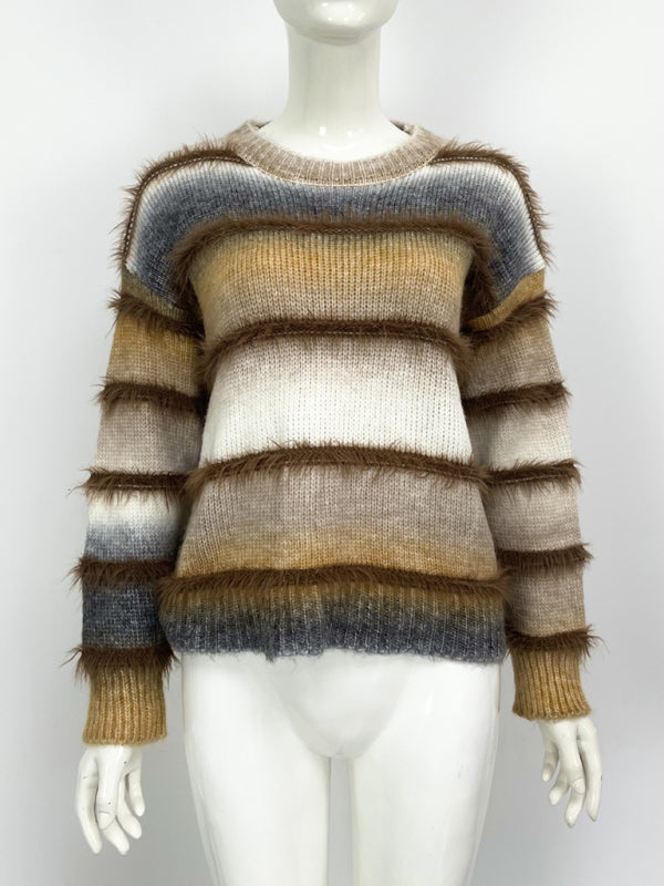 Vintage Rainbow Top Gradient Contrast Stripe Mohair Pullover Knit Sweater - K - 4 COLORS -