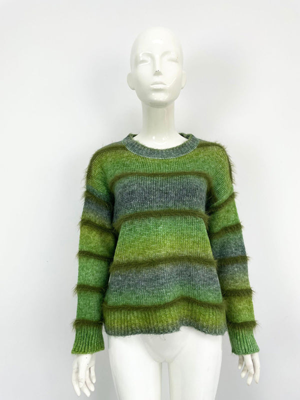 Vintage Rainbow Top Gradient Contrast Stripe Mohair Pullover Knit Sweater - K - 4 COLORS -