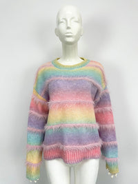 Thumbnail for Vintage Rainbow Top Gradient Contrast Stripe Mohair Pullover Knit Sweater - K - 4 COLORS -