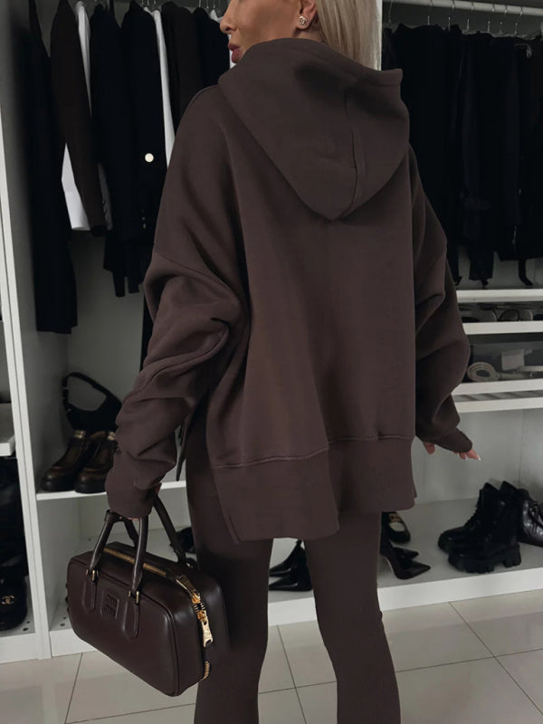 Women's casual loose solid color hooded sweatshirt suit - 2 PCS. - K - 3 COLORS -