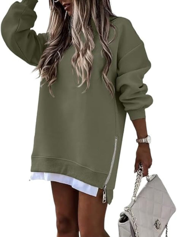 Fashionable stitching side zipper design pullover sweatshirt - K - 7 COLORS -