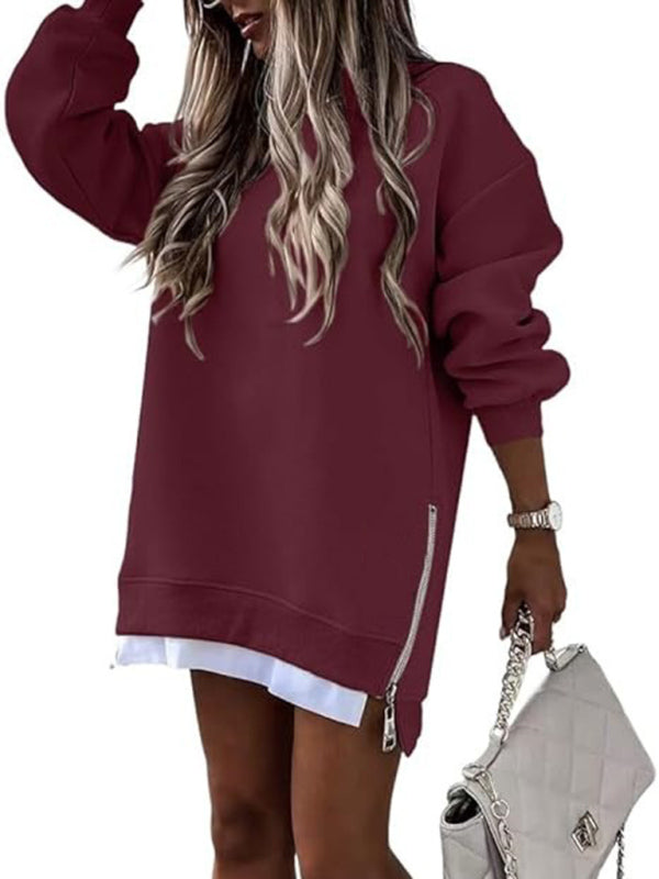 Fashionable stitching side zipper design pullover sweatshirt - K - 7 COLORS -