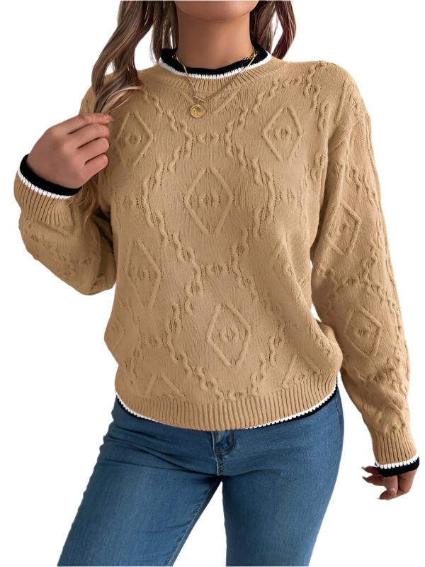 Casual Colorblocked Twist Long Sleeve Pullover Sweater - K - 3 COLORS -