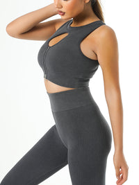 Thumbnail for Zipper Yoga Sport Tank Top - K - 6 COLORS -