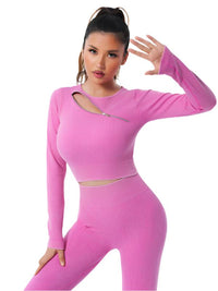 Thumbnail for Quick Dry Long Sleeve Seamless Yoga Wear Top - K - 6 COLORS -