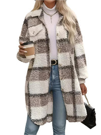 Thumbnail for Large size women's plaid fuzzy long Jacket - L THRU 4XL ONLY - K - 1 COLOR -