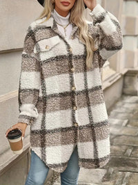 Thumbnail for Large size women's plaid fuzzy long Jacket - L THRU 4XL ONLY - K - 1 COLOR -