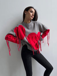 Thumbnail for New round neck fashion pullover heart tassel sweater - K - 5 COLORS -