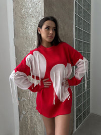 Thumbnail for New round neck fashion pullover heart tassel sweater - K - 5 COLORS -