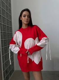 Thumbnail for New round neck fashion pullover heart tassel sweater - K - 5 COLORS -