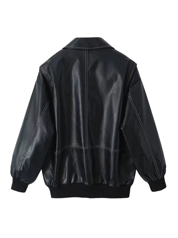 Vintage Faux Leather Motorcycle Jacket - K - 5 COLORS -