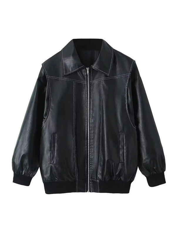 Vintage Faux Leather Motorcycle Jacket - K - 5 COLORS -