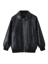 Thumbnail for Vintage Faux Leather Motorcycle Jacket - K - 5 COLORS -