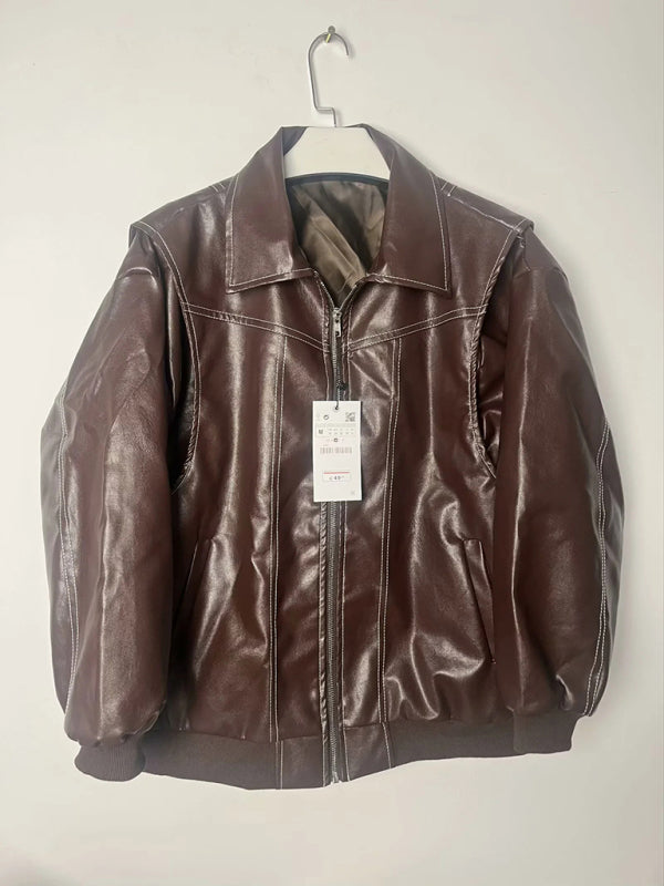 Vintage Faux Leather Motorcycle Jacket - K - 5 COLORS -