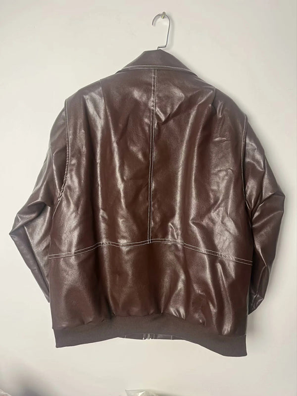 Vintage Faux Leather Motorcycle Jacket - K - 5 COLORS -