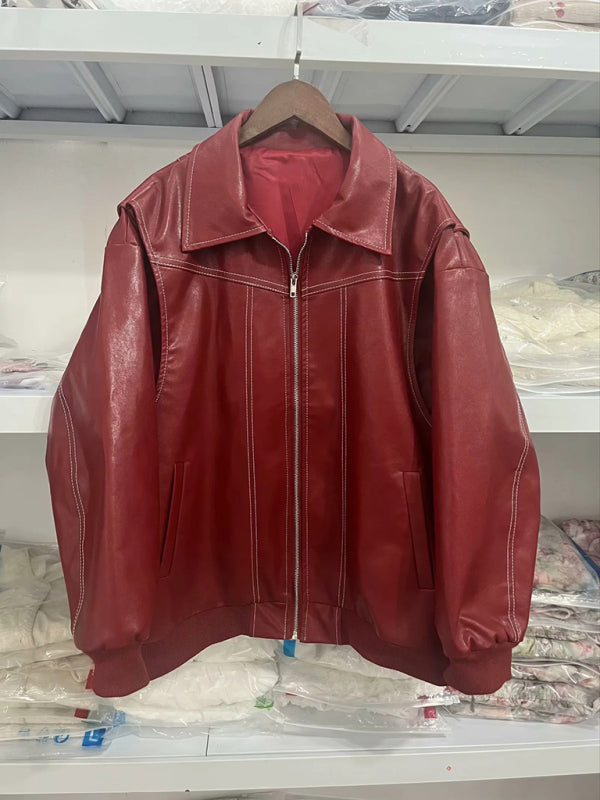 Vintage Faux Leather Motorcycle Jacket - K - 5 COLORS -