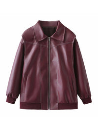 Thumbnail for Vintage Faux Leather Motorcycle Jacket - K - 5 COLORS -