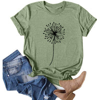 Thumbnail for Women's T-shirt Printed Short Sleeve Basic Round Neck Regular Fit - K - 8 COLORS -