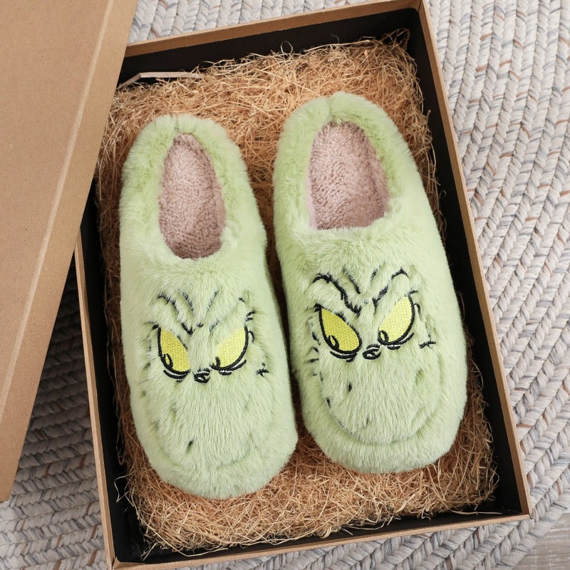 Christmas slippers , green furry winter warm indoor slippers - EU SIZES - K - 1 COLOR -