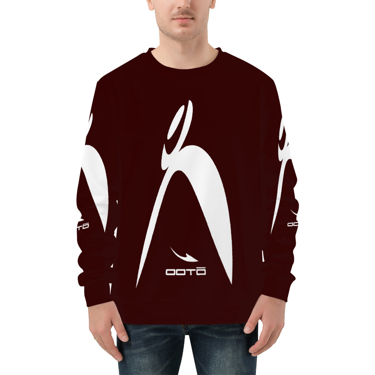 OOTO - BIG STEPPIN GLYPHIC - WT/DKRD - D85 Men's All Over Print Sweatshirt - 1 COLOR -