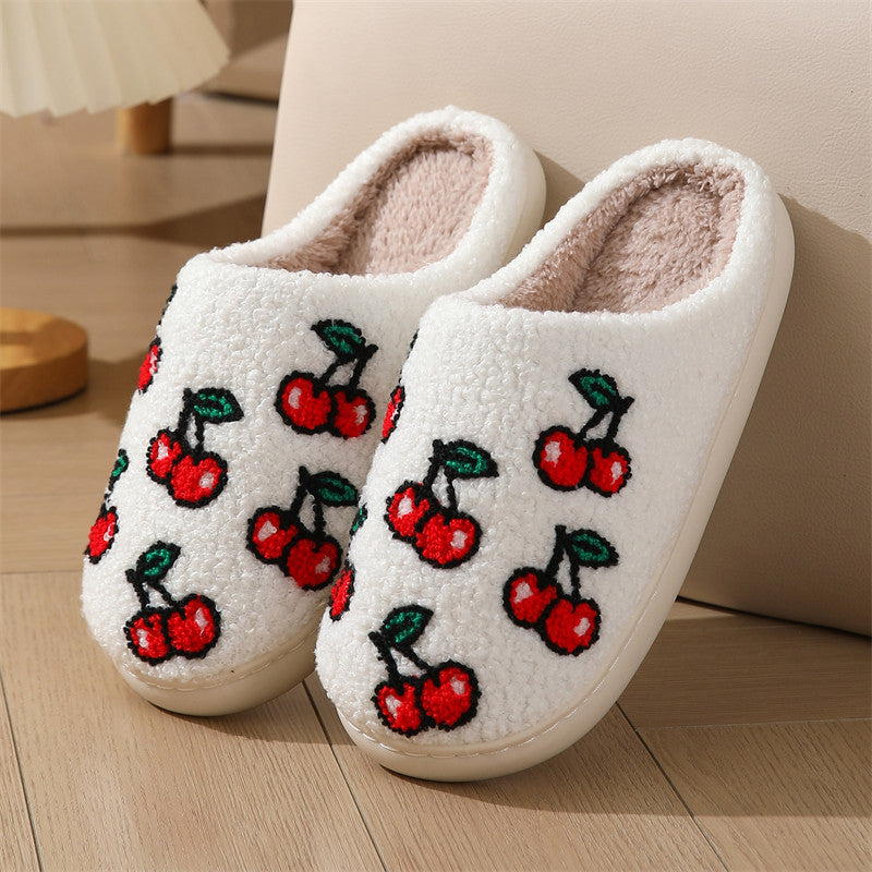 Cherry Pattern Cotton Slippers Indoor Home Plush Warm Slippers - EU SIZES - K - 1 COLOR -