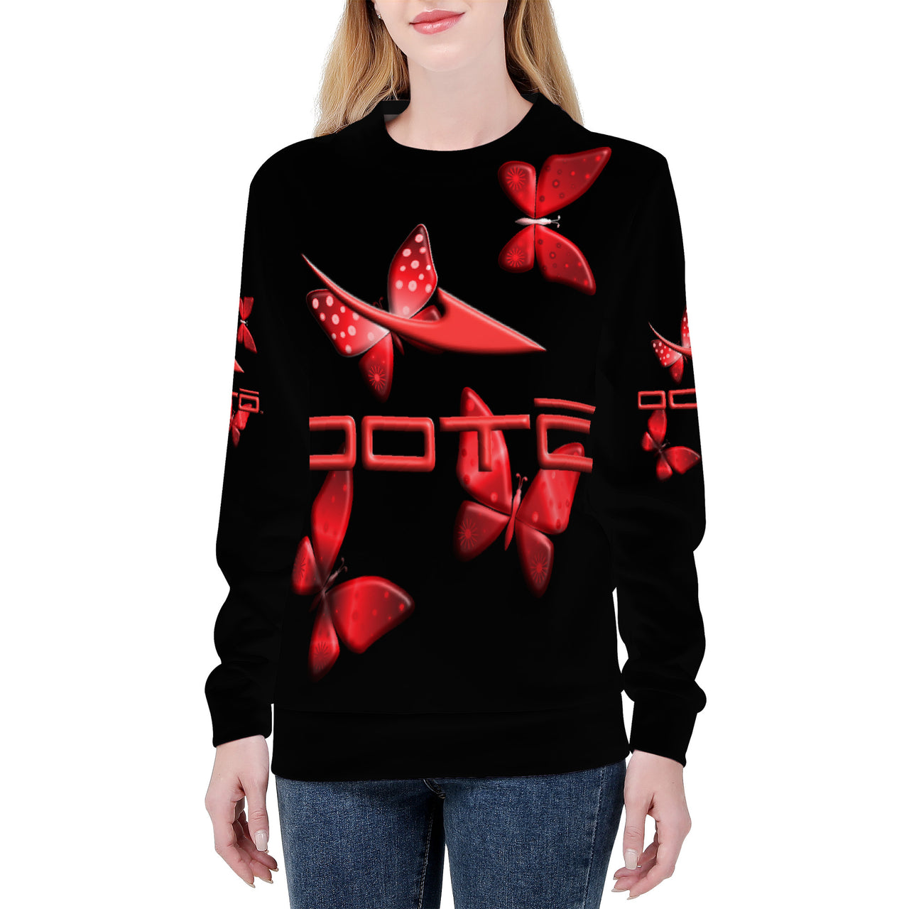 OOTO - DASH AND BUTTERFLIES - D84 Women's  Print Sweater - 1 COLOR -