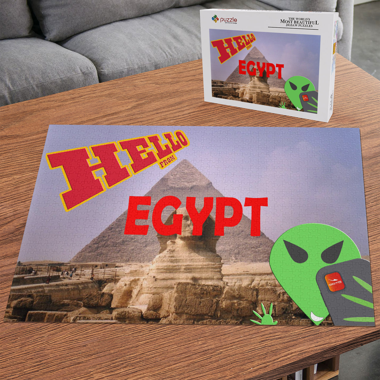 OOTO - AL POSTCARD SELFIE - HELLO FROM EGYPT - PUZZLE_H2 Chipboard Jigsaw Puzzle (1000-Piece)