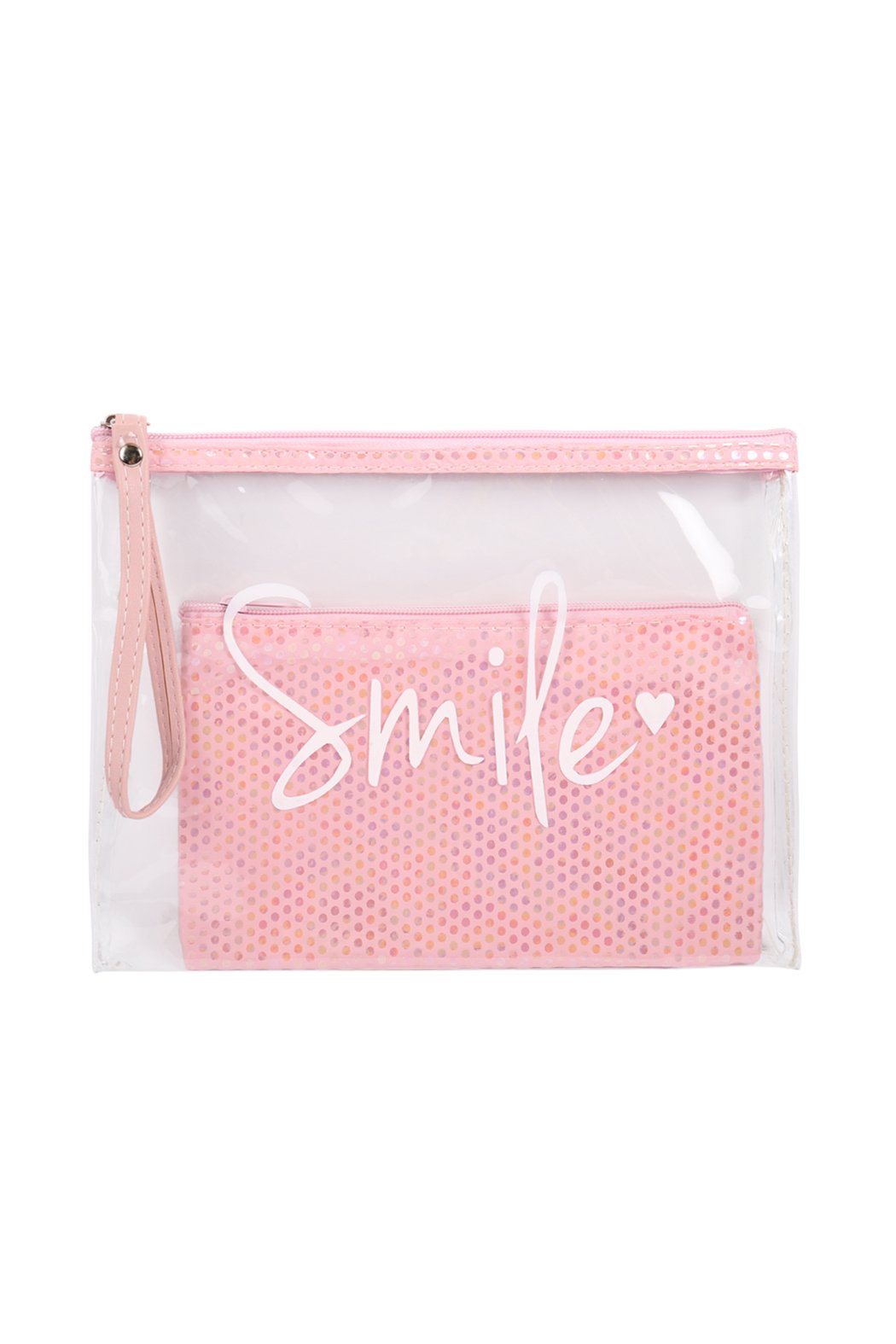 Riah Fashion - Clear Smile Cosmetic Bag With Sparkly Pouch - 5 CLEAR COLORS -