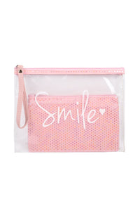 Thumbnail for Riah Fashion - Clear Smile Cosmetic Bag With Sparkly Pouch - 5 CLEAR COLORS -