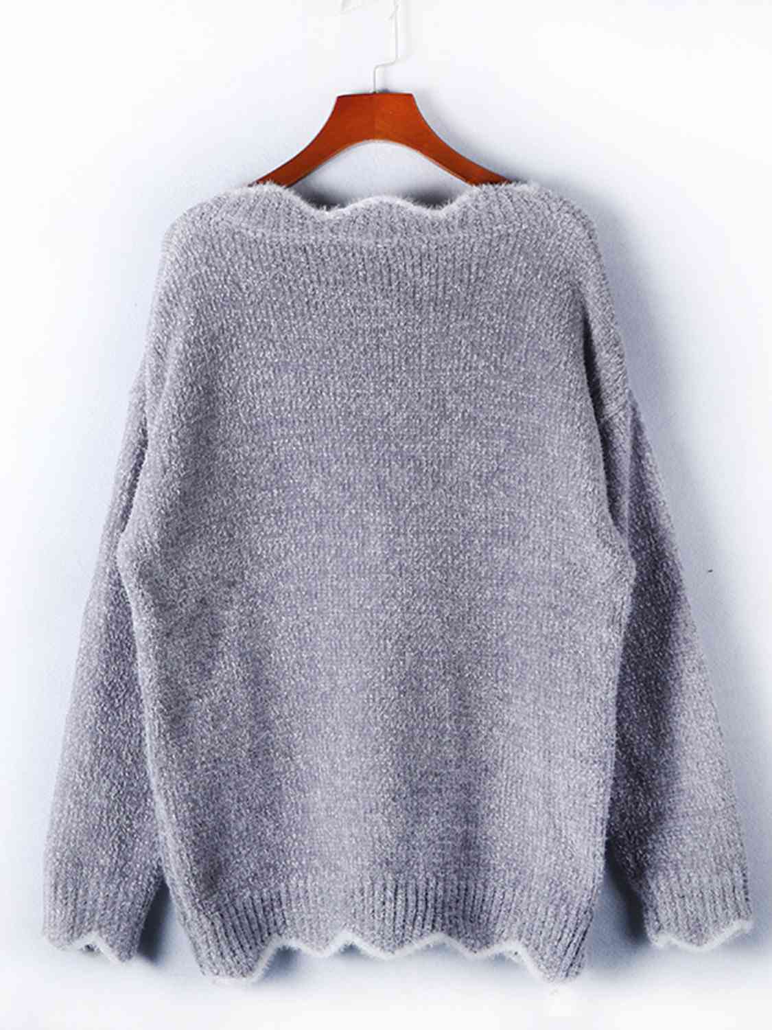 Notched Dropped Shoulder Long Sleeve Sweater - T - 5 COLORS -