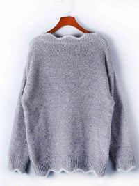 Thumbnail for Notched Dropped Shoulder Long Sleeve Sweater - T - 5 COLORS -