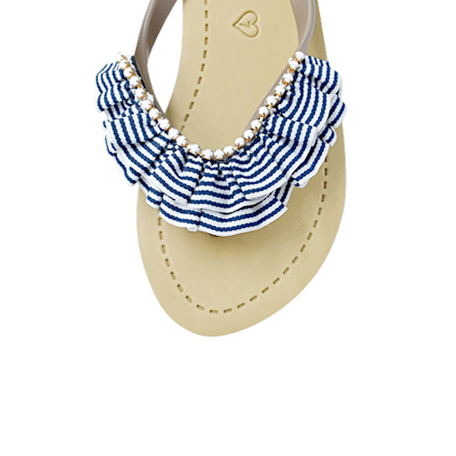 SAND BY SAYA N.Y. - Rockaway Stripe - Rhinestone & Ruffle Mid Wedge Flip Flops - 2 COLORS -