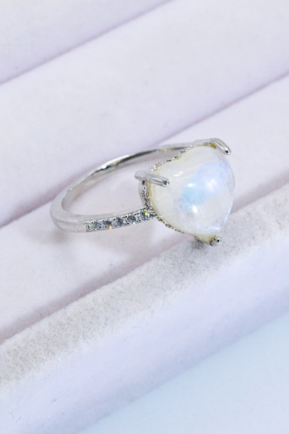 Heart-Shaped Natural Moonstone Ring - T - SIZES 6 THRU 9 - 2 FINISHES -