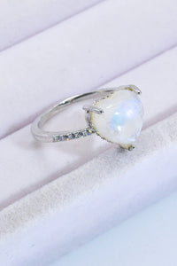 Thumbnail for Heart-Shaped Natural Moonstone Ring - T - SIZES 6 THRU 9 - 2 FINISHES -