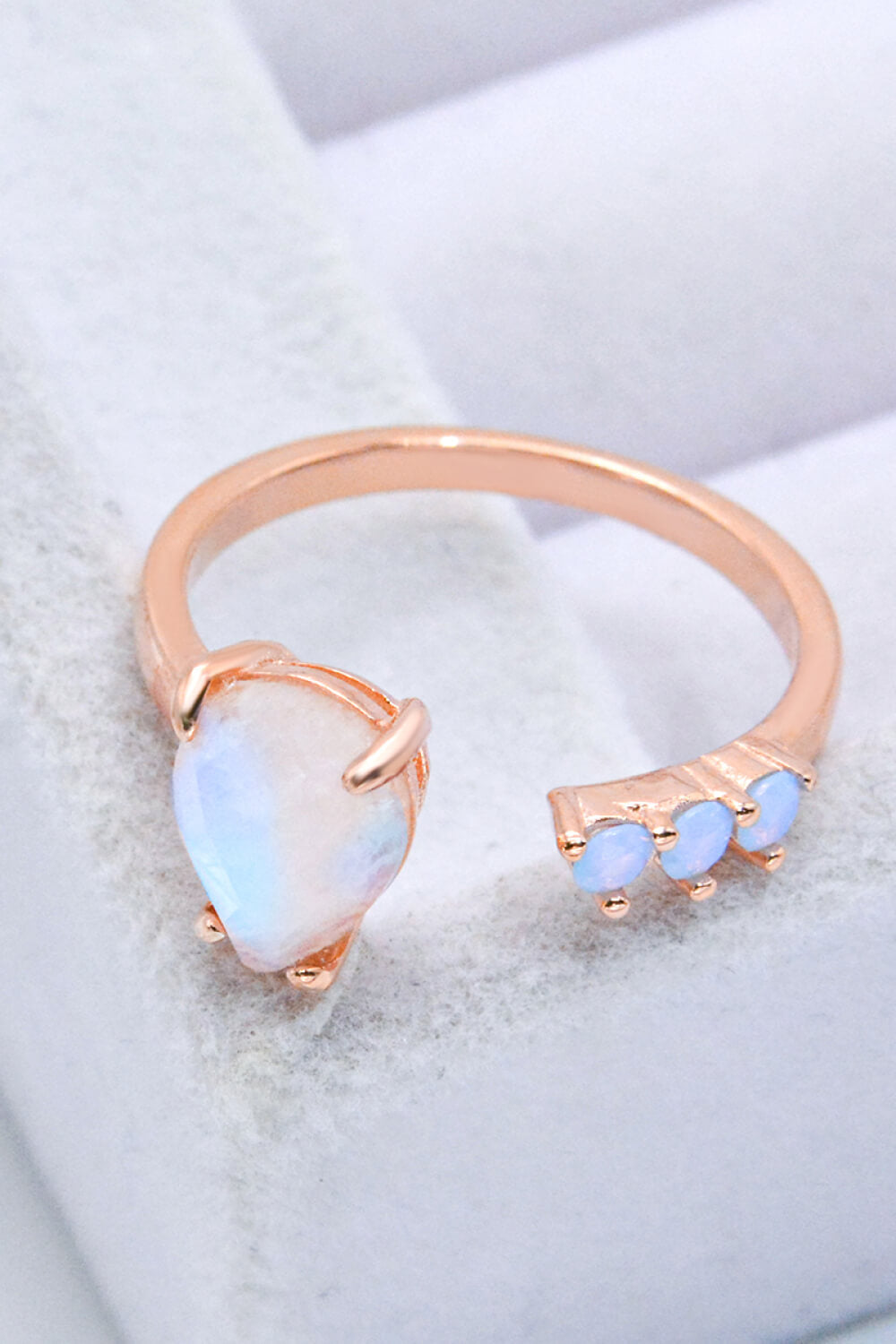 18K Rose Gold-Plated Moonstone Open Ring - T - 1 ADJUSTABLE SIZE - 2 FINISHES -