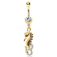 Thumbnail for Gold Plated Gemmed Sea Horse Dangle Navel Ring -