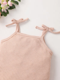 Thumbnail for Baby Girl Waffle-Knit Tie-Shoulder Top and Shorts Set with Headband - 3 PCS - T - 2 COLORS -