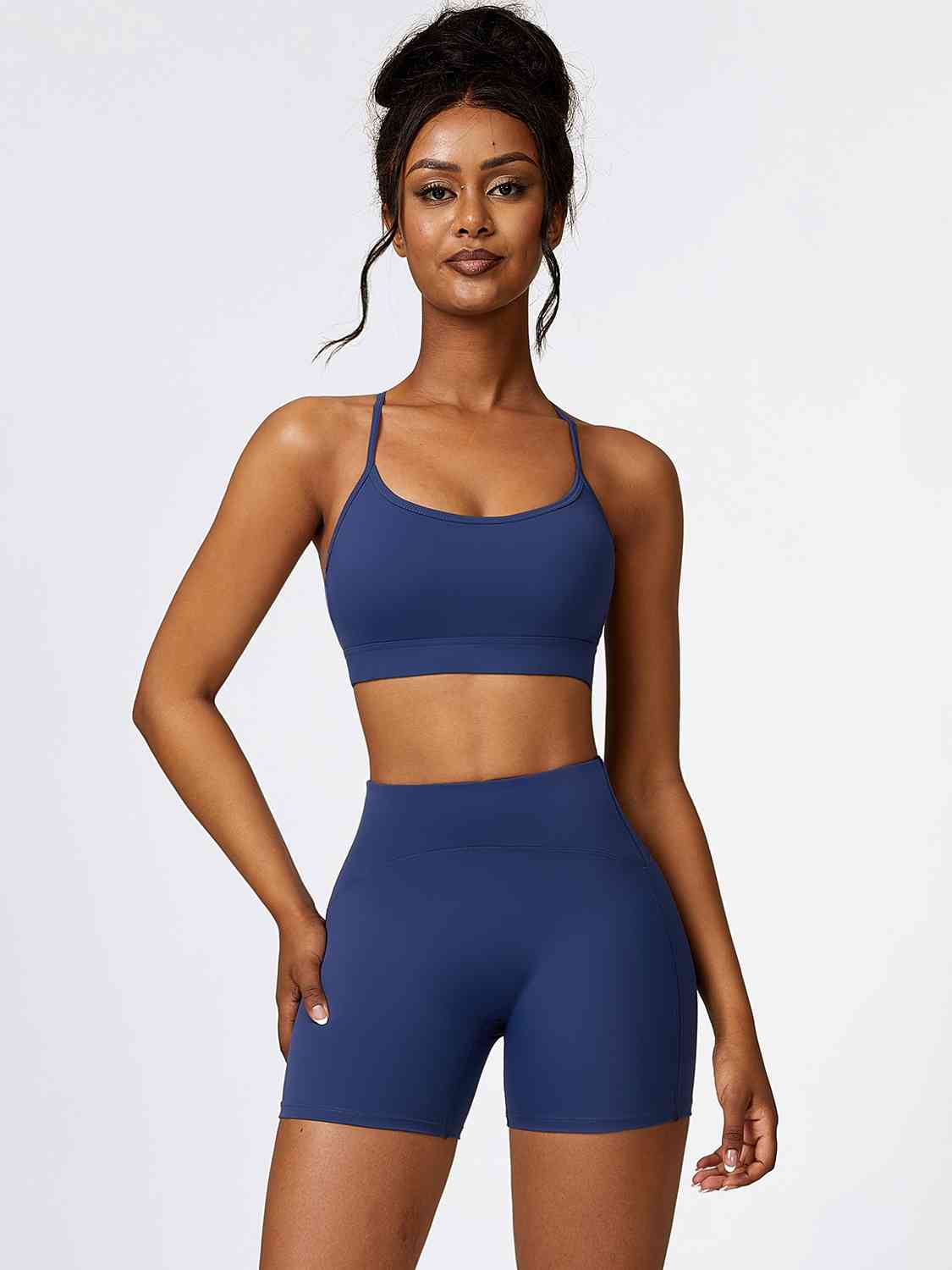 Sport Bra and Wide Waistband Shorts Set - 2 PCS. - T - 5 COLORS -