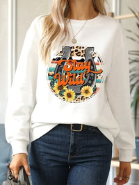 Thumbnail for STAY WILD Round Neck Dropped Shoulder Sweatshirt - T - 2 COLORS -