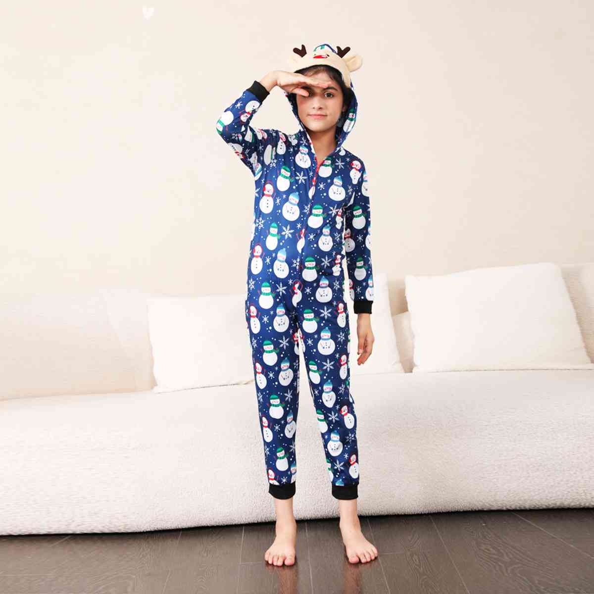 KIDS Snowman Print Hooded Jumpsuit - T -