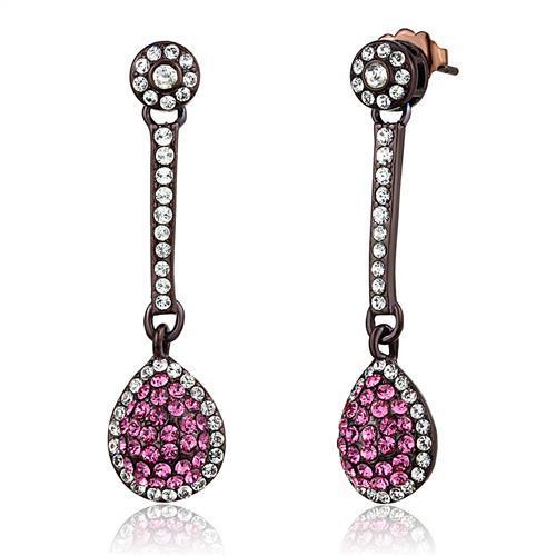 IP Dark Brown (IP Coffee) Stainless Steel Earrings With Top Grade Crystal in Rose -