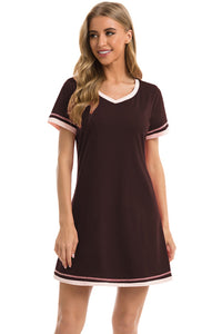 Thumbnail for Contrast Trim Short Sleeve Lounge Dress - T - 11 COLORS -