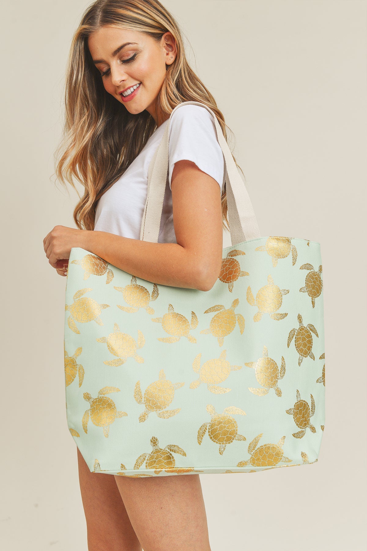 Riah Fashion - Gold Foil Turtle Tote Bag - 8 COLORS -